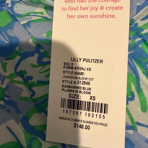 NWT Lilly Pulitzer Lourdes 3/4 Sleeve Top - Size XS - Picture 5 of 5